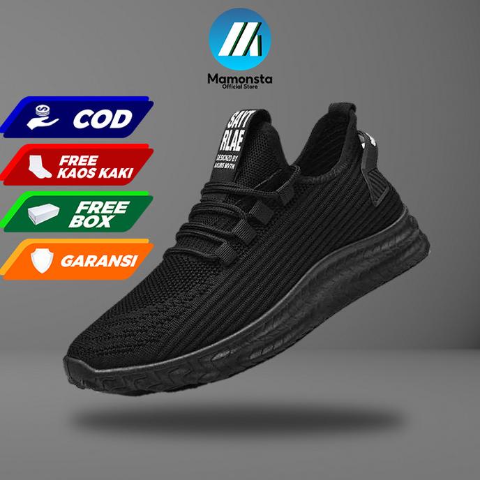 SEPATU SNEAKERS SNEAKER KETS FULL BLACK HITAM POLOS SEKOLAH PRIA COWOK