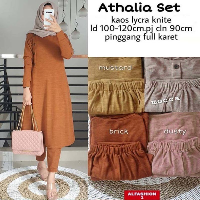 Am - Athalia Set Setelan Wanita Kaos Lycra Knite Rajut One Set Wanita Setcel / 298-6303