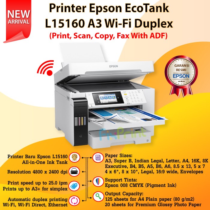 Printer Epson Ecotank L15160 A3 Wifi Duplex Print Scan Copy Fax Best Seller