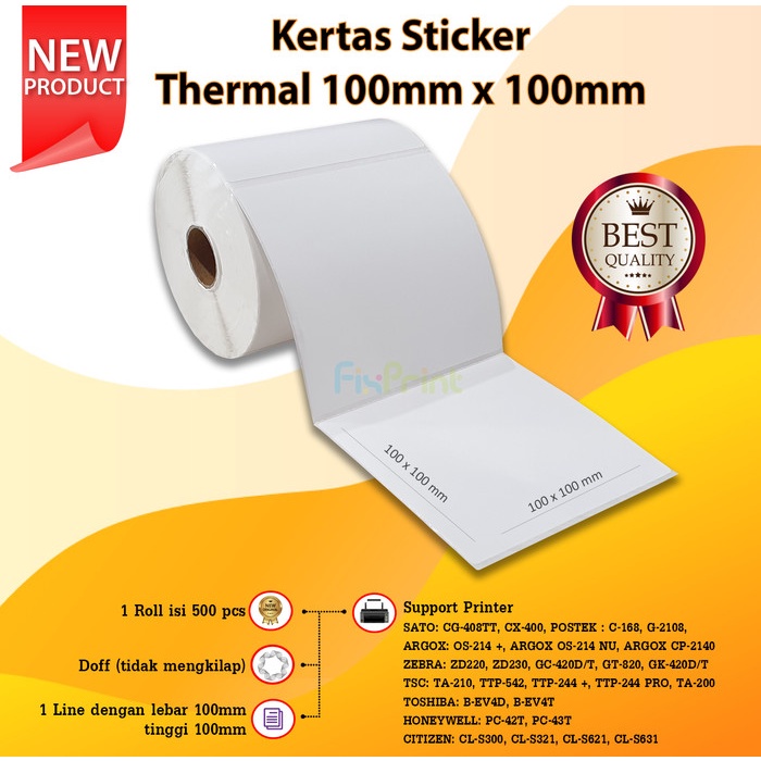 

Kertas Sticker Thermal 100Mm X 150Mm Pc-42T Pc-43T Cl-S300 Cl-S321 Best Seller