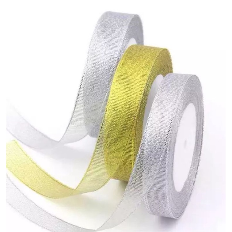 

Pita Glitter 1 inchi Per Roll 25 yard / Pita Glitter Gold dan Silver Ukuran 2.5 cm Per Roll 25 yard