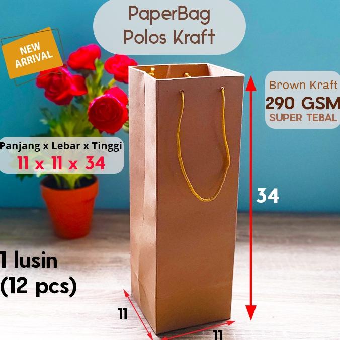 

Special Paper Bag / Tas Kertas Botol Wine Tumbler Kraft Uk. 11x11x34 (1 lusin) !