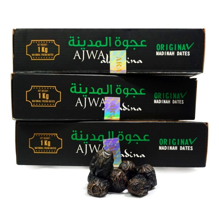 

Kurma Ajwa Ara Dates 500gr Kemtan Hitam Original