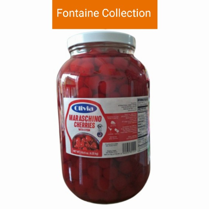 

cherry tangkai merah maraschino 4,25 kg/maraschino cherries stem jar