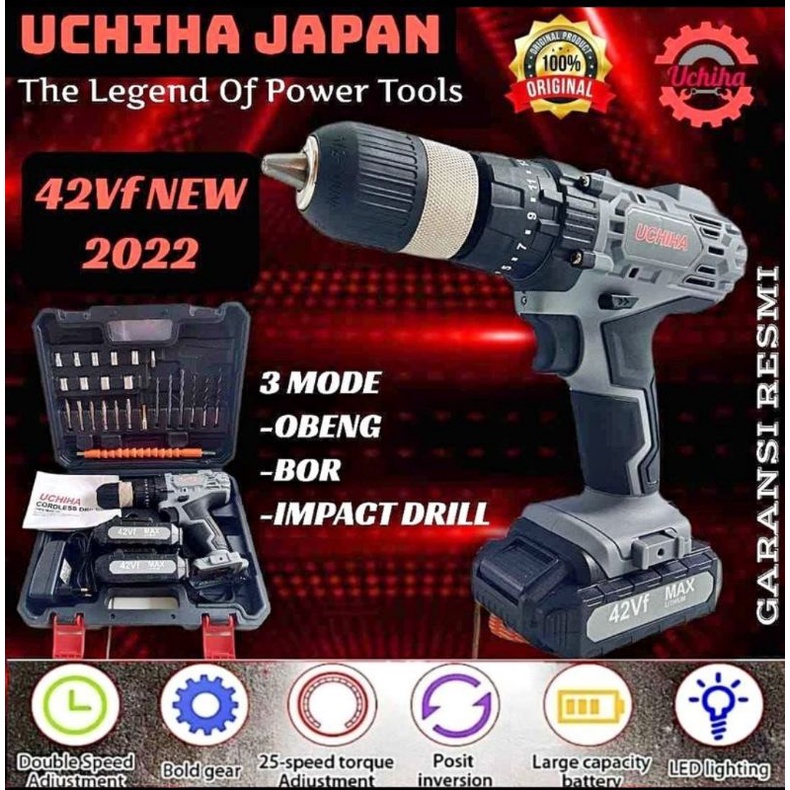 Mesin Bor Cordless 42vf Uchiha Impact drill 13mm Beton Besi