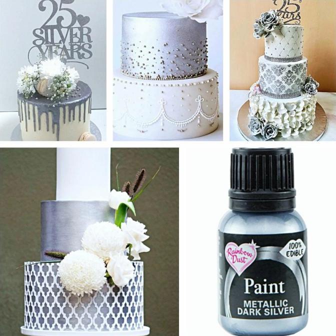 

Laris 25 g rainbow dust paint metalic dark silver edible silver powder food