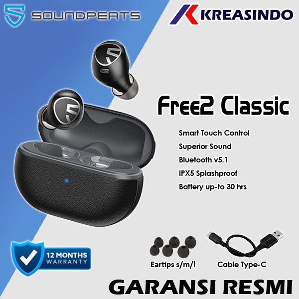 Soundpeats Free 2 / Free2 Classic True Wireless Earbuds Tws Resmi Ready