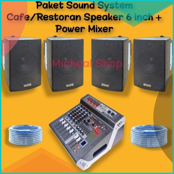 paket sound system speaker cafe outdoor indoor 4titik 6inch/power mixe