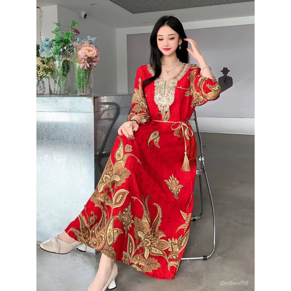 plus Size Chinese Style Noil Poplin Dress Women's Summer Ethnic Style Bohemian Long Dress Travel Vac