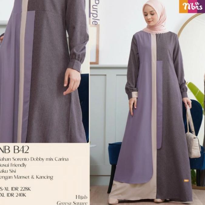 Gamis Nibras NB B42 Warna Ungu Dress Muslimah Casual Layer Branded Ori