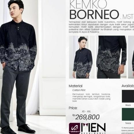 Rabbani Kemko Borneo Koko Baju Muslim Pria Lengan Panjang XS-XXL
