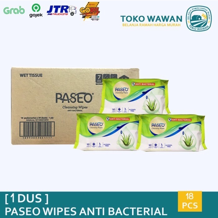 Indhy Tissue Paseo Wipes Anti Bacterial 50 Sheet / 1 Dus / Karton Isi 18Pack