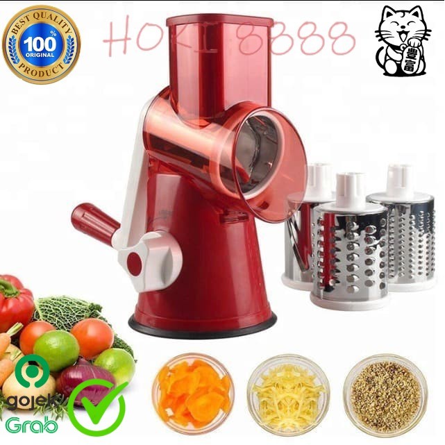 Promo Alat Parut Keju Sayuran Buah Round Blades Slicer Putar - Merah Hk88