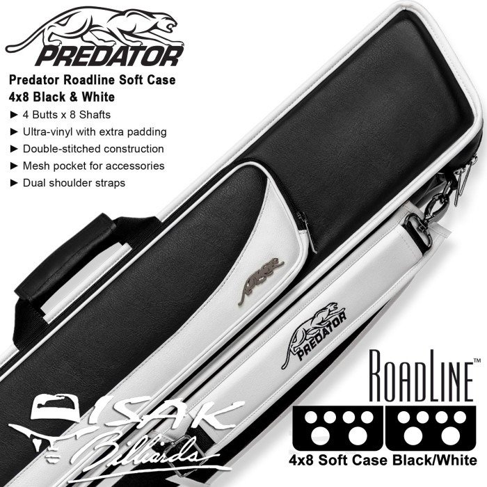 Terlaris Predator Roadline 4X8 Soft Cue Case Black & White Tas Stick Billiard