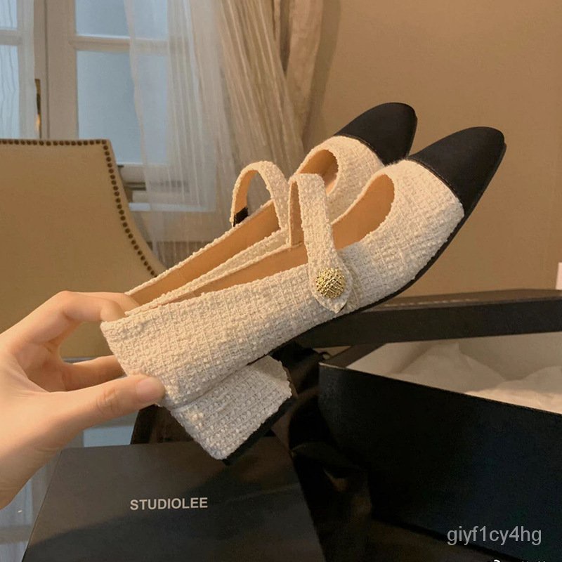 

Grape Mom Classic Style Chunky Heel Mary Jane Shoes Women's Spring2023New French Square Head Buckle Mid Heel Shoes