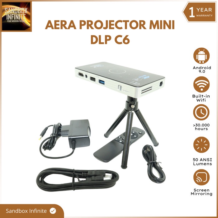 PROYEKTOR DLP C6 MINI SMART ANDROID S905X 4 CORE C6 DLP PROJECTOR