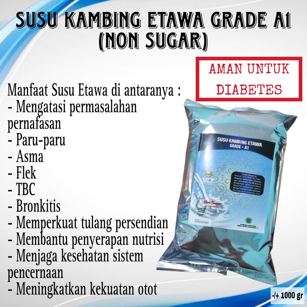 

Susu Kambing Etawa Grade A Non Sugar 1Kg Aman Untuk Diabetes