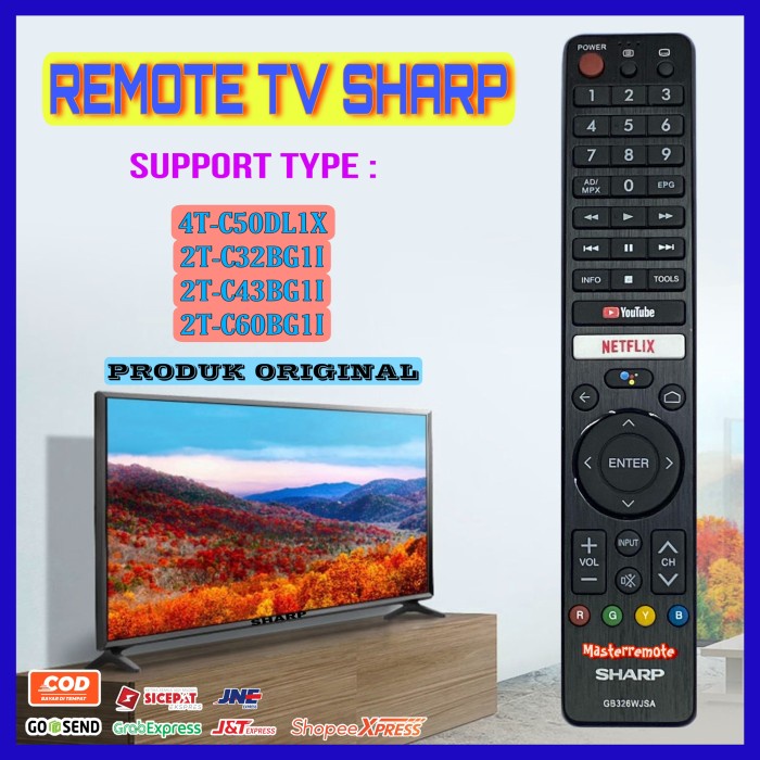 Baru REMOT REMOTE TV SHARP SMART TV / SHARP ANDROID GB346WJSA ORIGINAL
