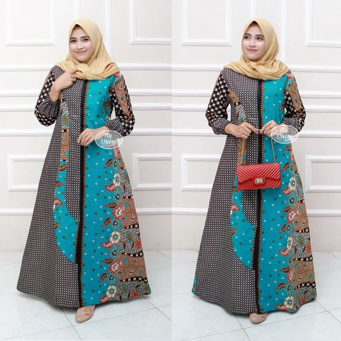 (SALE) Gamis Batik Kombinasi Polos Gamis Batik Wanita Syari Muslim BERKUALITAS