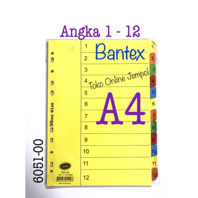 

A4 Angka 1-12 File Divider 6051-00 Bantex Pembatas numbers ATK1186BX