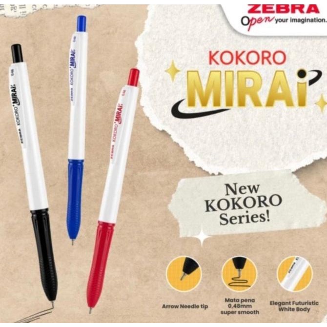 

Pulpen satuan 0.48 MIRAI gel pen kokoro zebra needle point ATK1522KR
