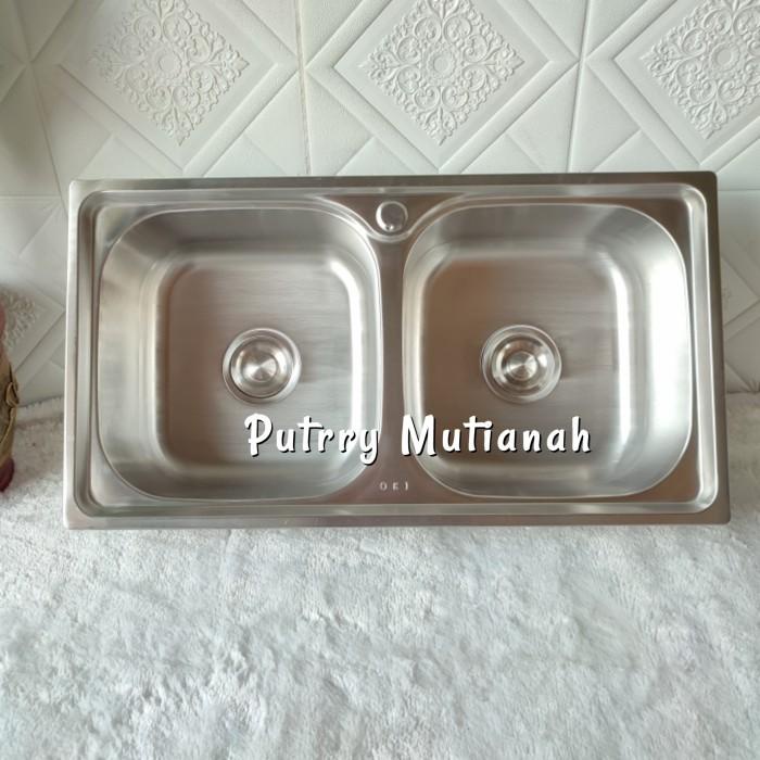 Bak Cuci Piring 2 Lubang Stainless Oki Kitchen Sink Termurah Wastafel
