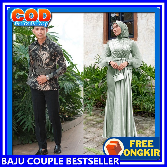 Gamis Couple Suami Istri 2024 Baju Kapelan Syari Lebaran Elegan Sarimbit Keluarga Ibu Bapak Gamis Ib