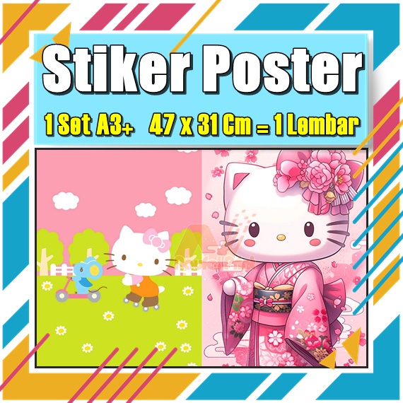 Stiker Poster A3 Hello Kitty My melodi kucing Karton Pink Lucu Imut Anak Gambar Cetak Sticker Custom