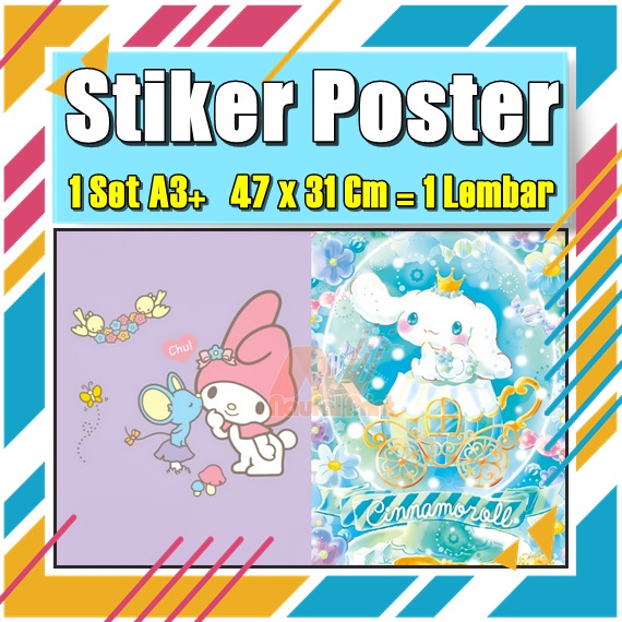 Stiker Poster A3 Hello Kitty My melodi kucing Karton Pink Lucu Imut Anak Gambar Cetak Sticker Custom