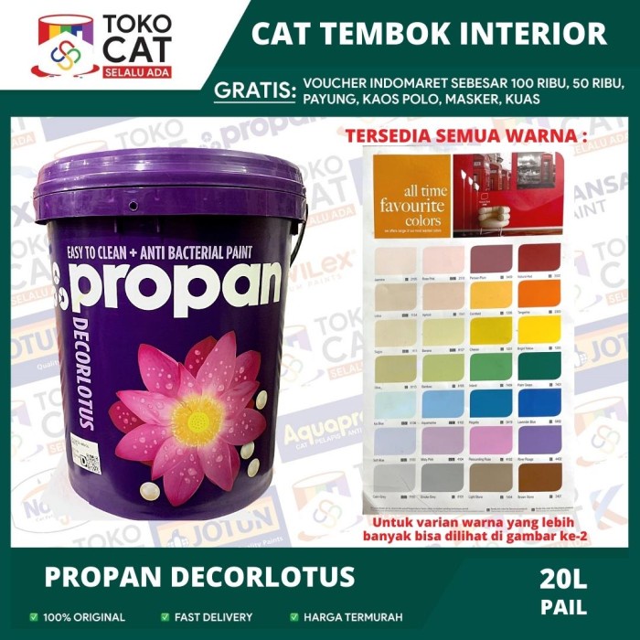 CAT TEMBOK DALAM ANTI NODA PROPAN DECORLOTUS DLI 480 WARNA WHITE 9101 20 LITER PAIL //CAT TEMBOK INT