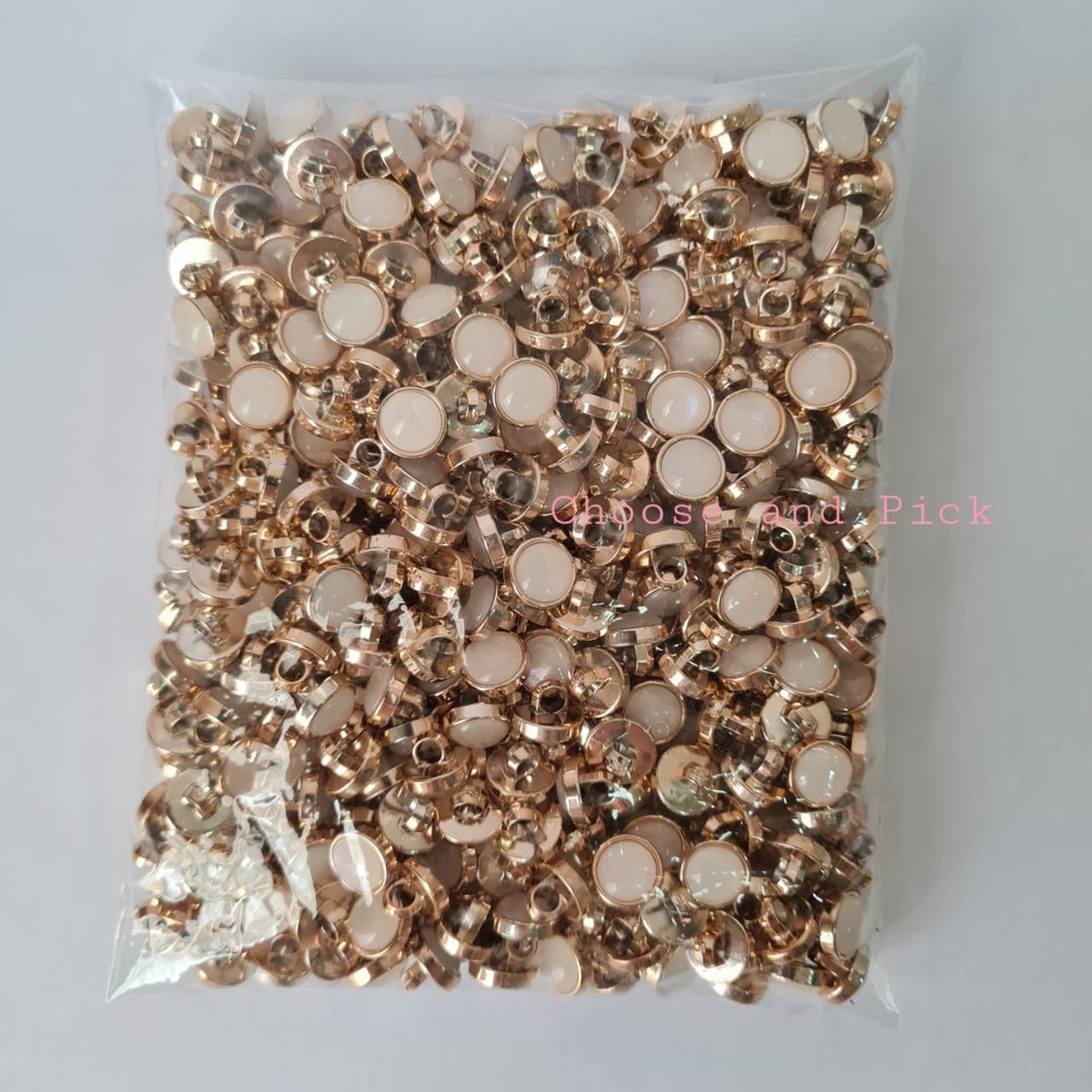 Kancing Baju Mutiara Gold / Kancing Mutiara List Emas Gold / Kancing Jamur Uk 18L Dan 20L Isi 400