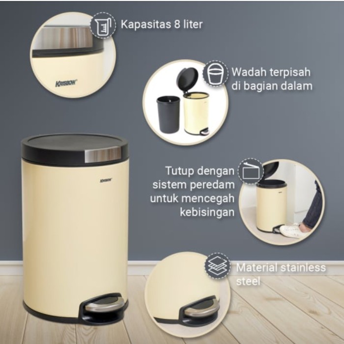 krisbow tempat sampah stainless 8 liter dengan pedal - kuning