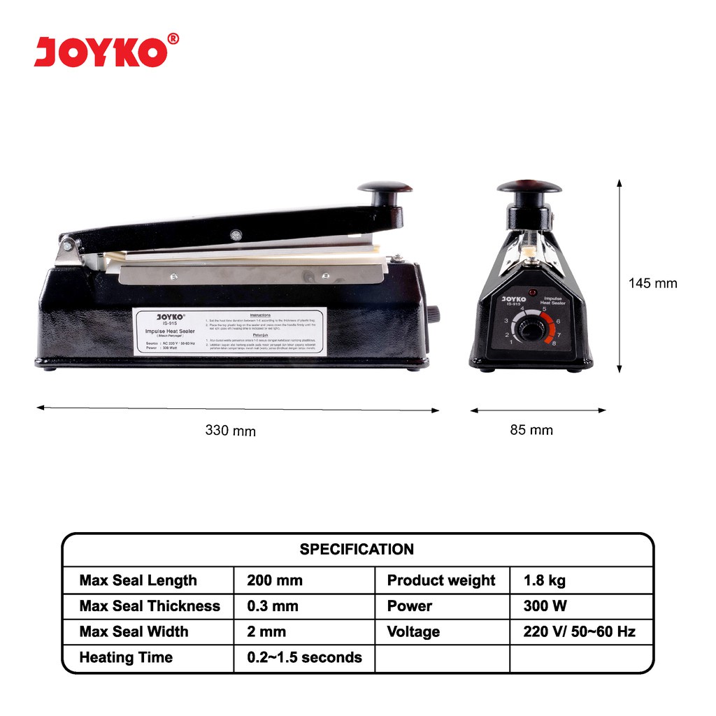 

IMPULSE HEAT SEALER MESIN PENYEGEL JOYKO IS-915 BESI 20 CM