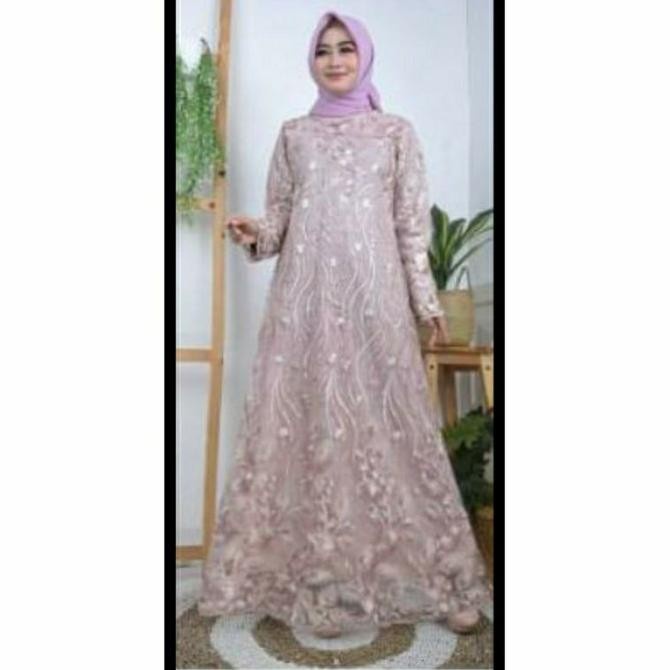(PROMO SALE) dress brukat / dress brukat modern / gamis brukat - rose gold, BERGARANSI