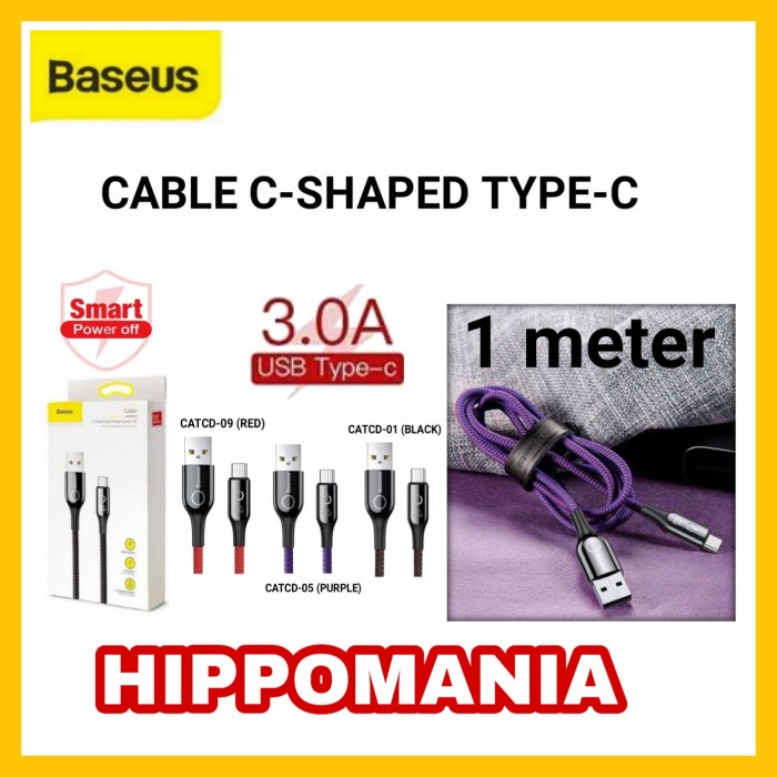 KABEL BASEUS C SHAPED 1M 3A TYPE C AUTO DISCONNECT POWER OFF