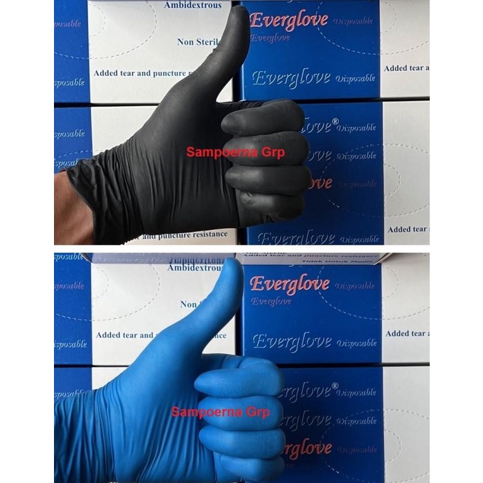 Sarung Tangan Latex Biru Everglove Non Powder. Sarung Tangan Karet