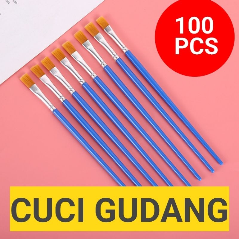 

100 Pcs Kuas Lukis Flat Kuas Nylon Datar Paint By Number Flat Brush Kuas Round Nylon