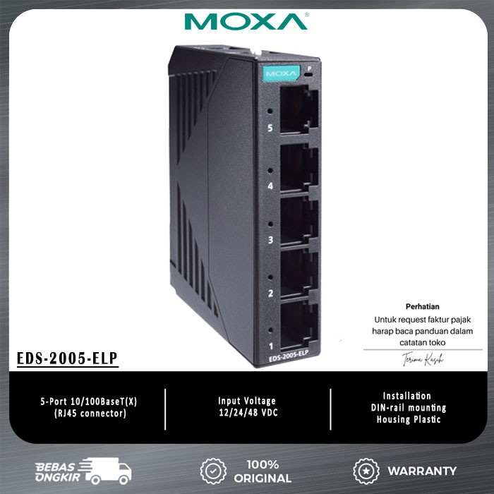 MOXA Ethernet Switch Unmanaged EDS-2005-ELP Plastic Housing