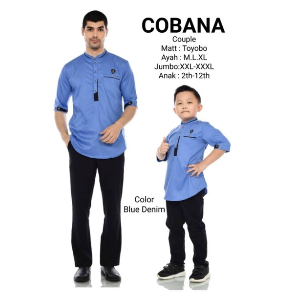 baju Koko Couple kurta pria ayah dan anak warna biru denim_ baju Koko pria warna biru denim