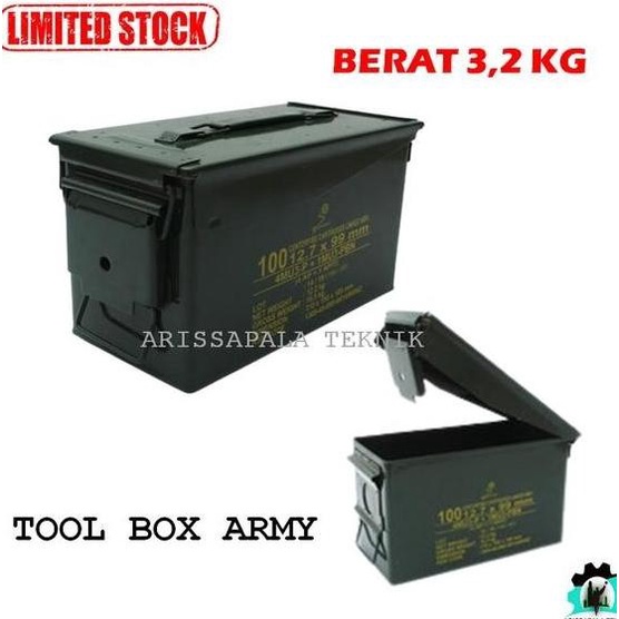 Tool Box Besi Kotak Perkakas Box Peluru Army Pindad Tempat Penyimpanan Kualitas Premium