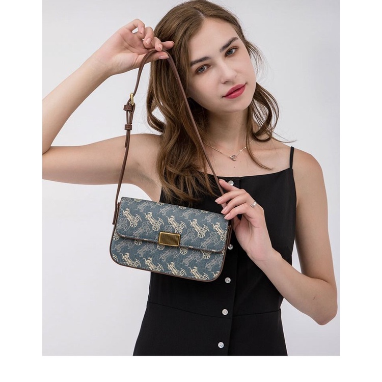 

Women's Soft Leather Special-Interest Design Carriage Small Square Bag Printing Underarm Bag