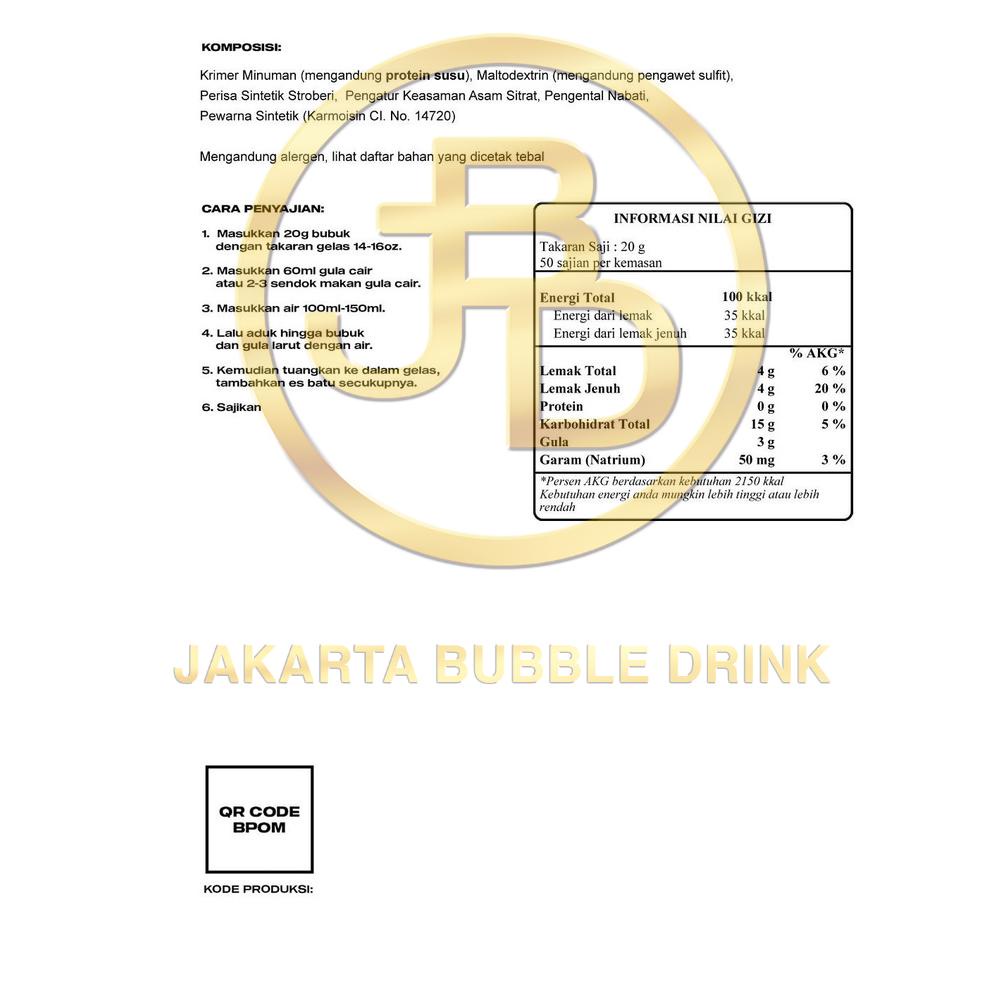 

Recomend Bubuk Minuman STRAWBERRY -Jakarta Bubble Drink | BPOM&HALAL !!
