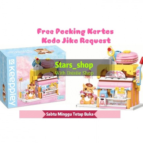 ✅Baru Keeppley K28006 Lovely Street Glutton Cat Red Cake Shop House Bricks Terbatas