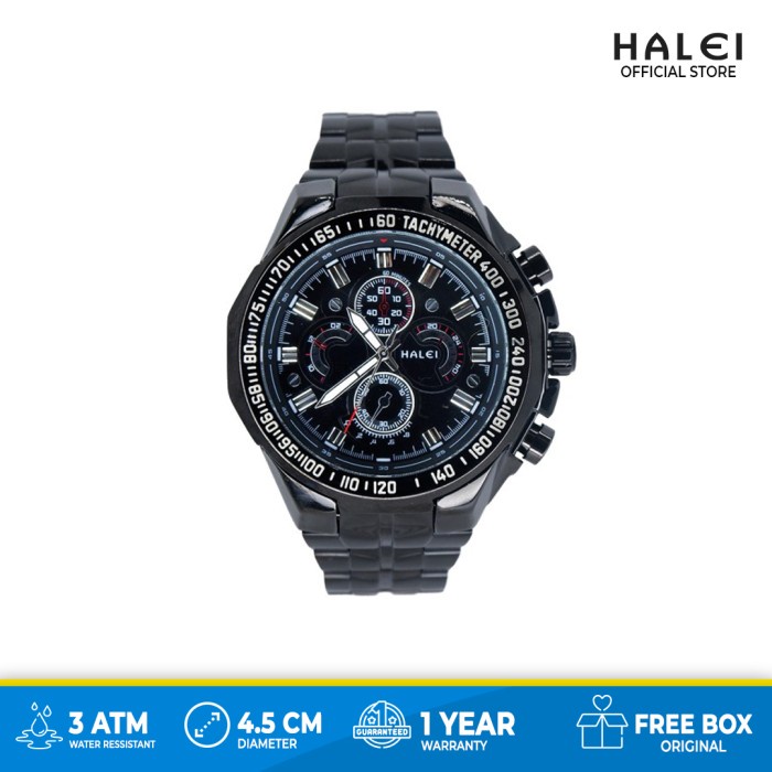 ✅New Ori Jam Tangan Halei Pria Laki Macho Hitam Black Sporty Keren Original Terbatas