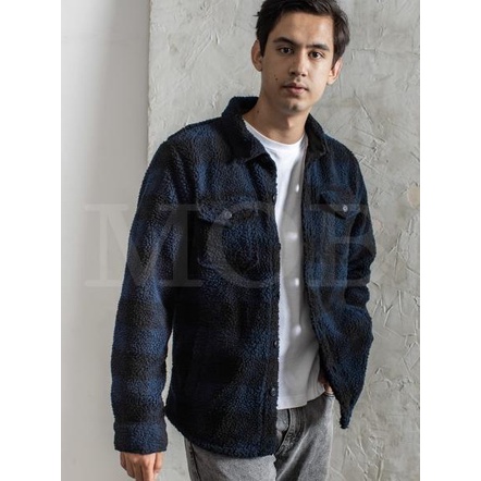 Gap Sherpa Shirt Jacket Blue Black Plaid