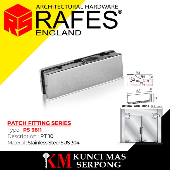 [Ori] Patch Fitting Kms Ps 3611 Engsel Pintu Kaca Rafes Berkualitas