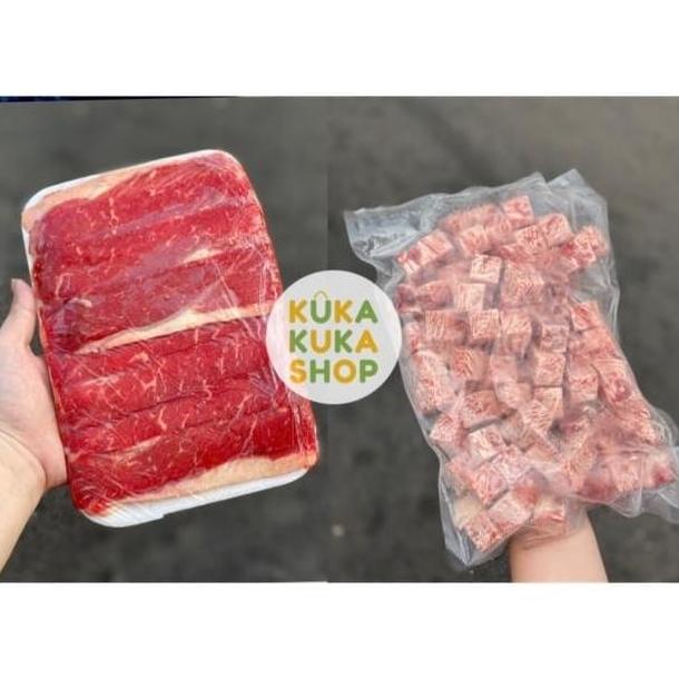 

Spesial Bundling Beef Slice Aust Low Fat 500Gr + Wagyu Saikoro Cubes Inyongstore25