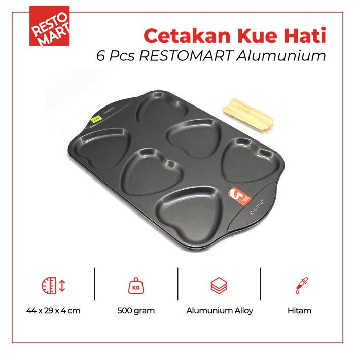 

✅Original Cetakan Kue Hati 6 Pcs Restomart Alumunium 2411036 Limited