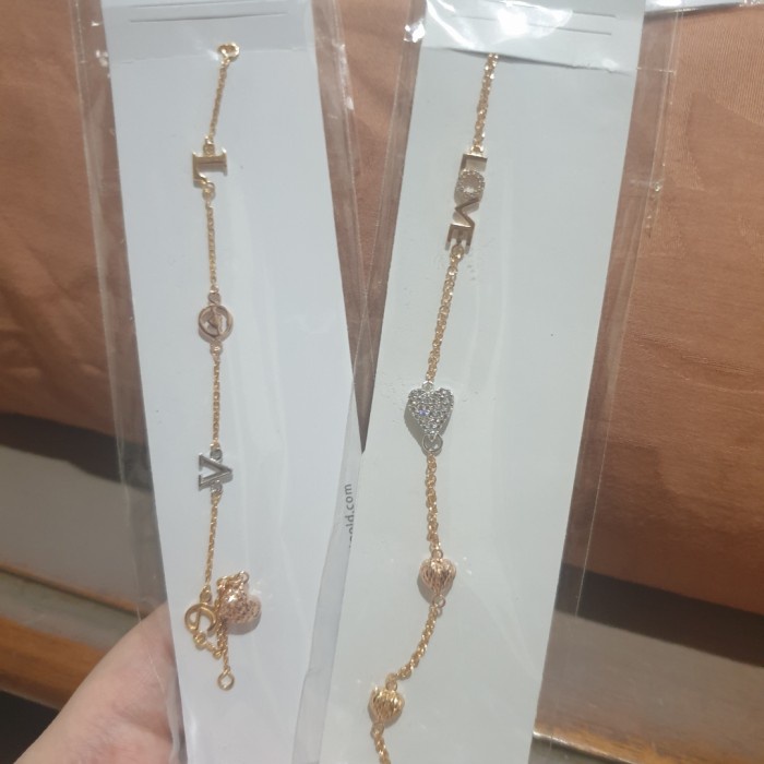✨Sale Gelang Rantai Tulisan Love Hati Hwt Unik Fashion Cantik Emas Asli 375 Terbatas