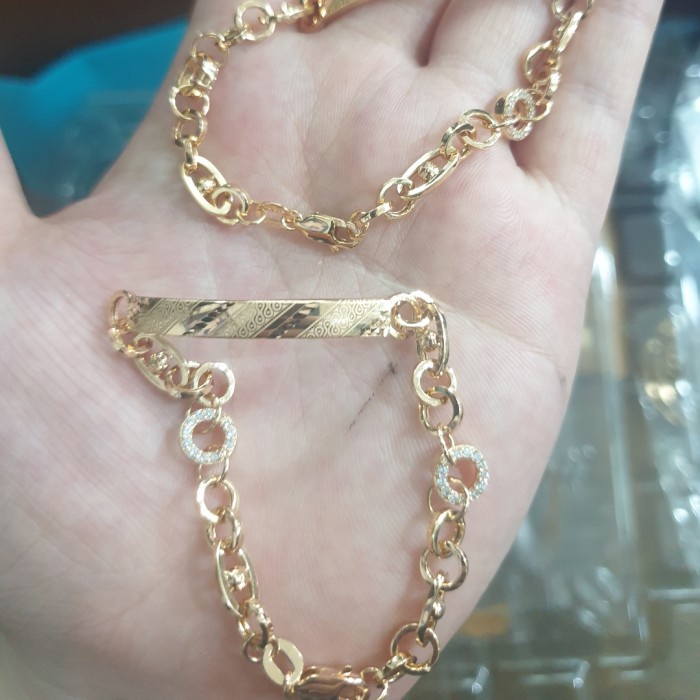 ✨Sale Gelang Rantai Kombinasi Ring Ubs Emas Asli 375 8K Unik Simple Polos Berkualitas
